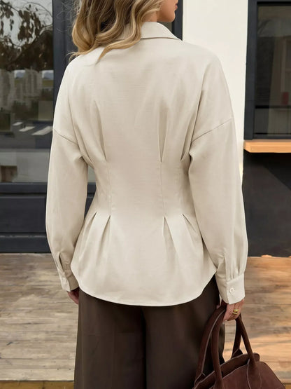 Ruched Button-Up Peplum Shirt