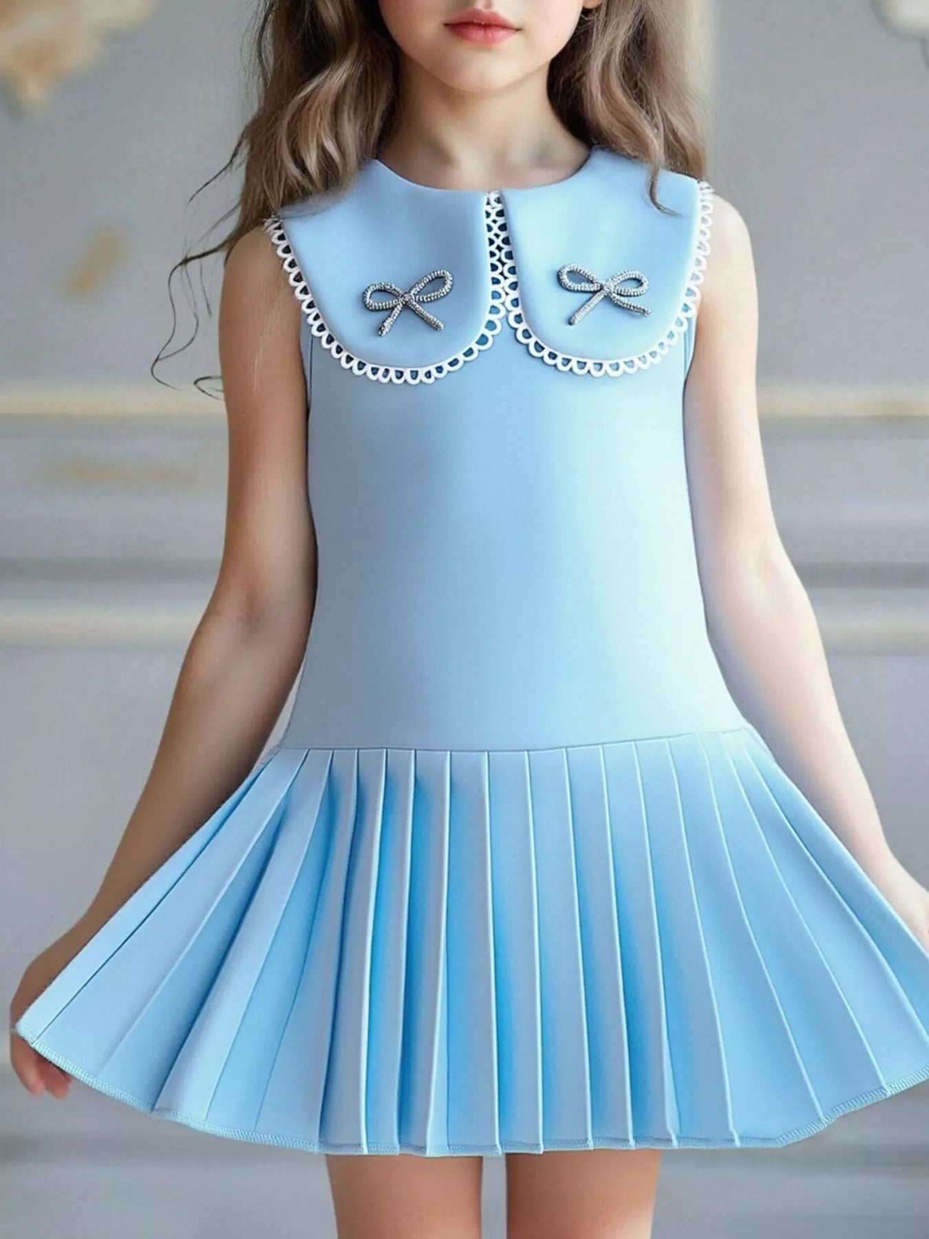 Children's Bow-Accented Pleated Dress