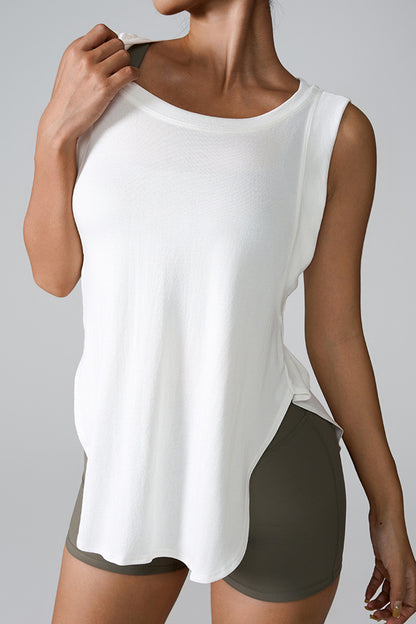 Slit Round Neck Active Tank - MONLANE