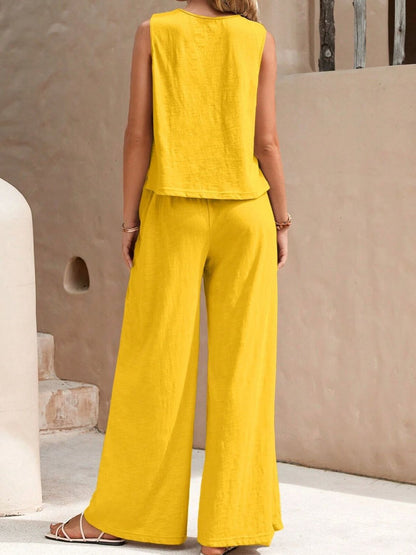 Sleeveless Top and Wide Leg Pants Set