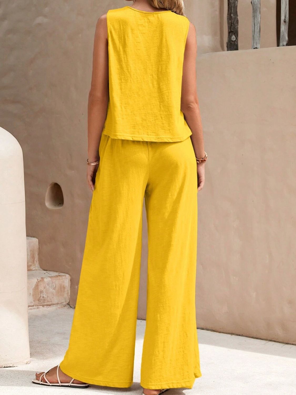 Sleeveless Top and Wide Leg Pants Set