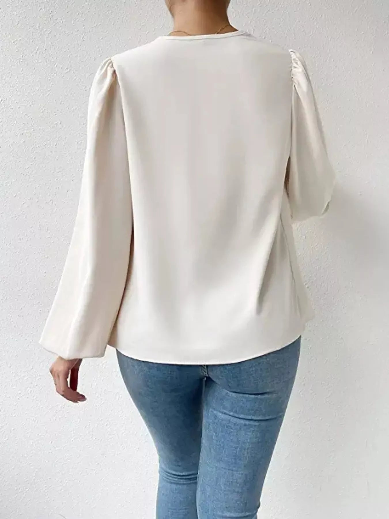 Full Size Cowl Neck Balloon Sleeve Blouse