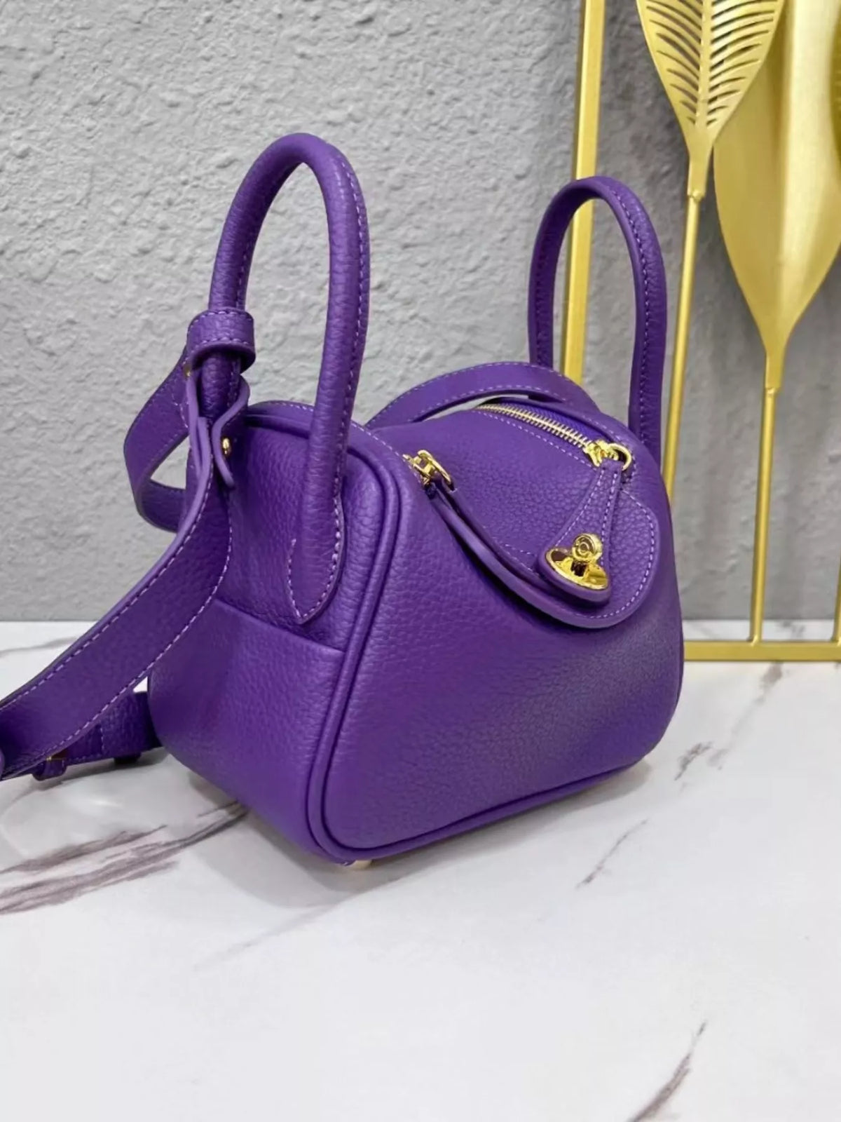 Gold-Tone Hardware Leather Crossbody Bag