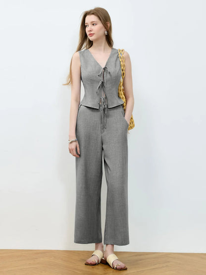 Tie Front Vest and Wide Leg Pants Set