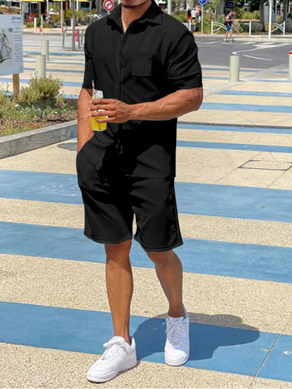 Men's Casual Short Sleeve Shirt and Shorts Matching Set