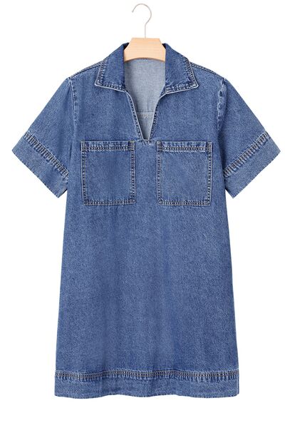 Patched Pocket Denim Mini Dress