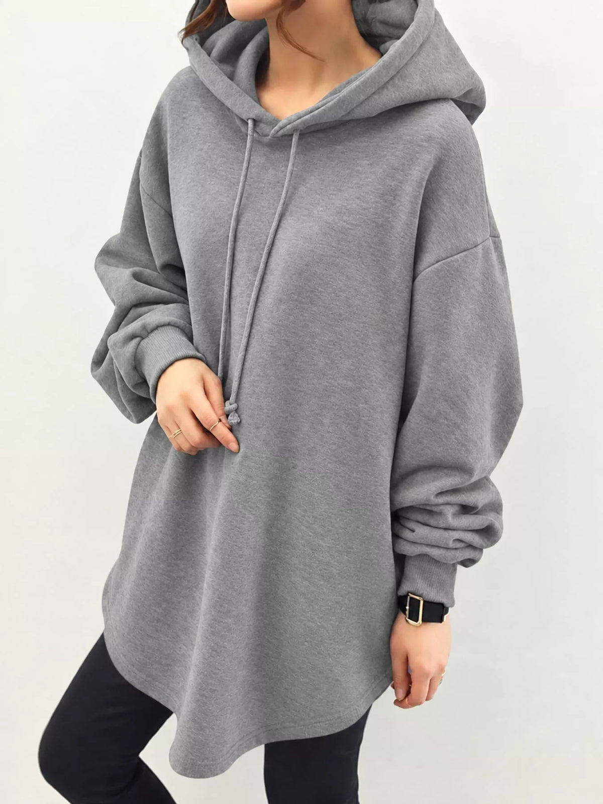Drop shoulder drawstring hoodie, view 7