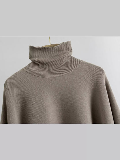Turtleneck poncho sweater and pants set, view 4