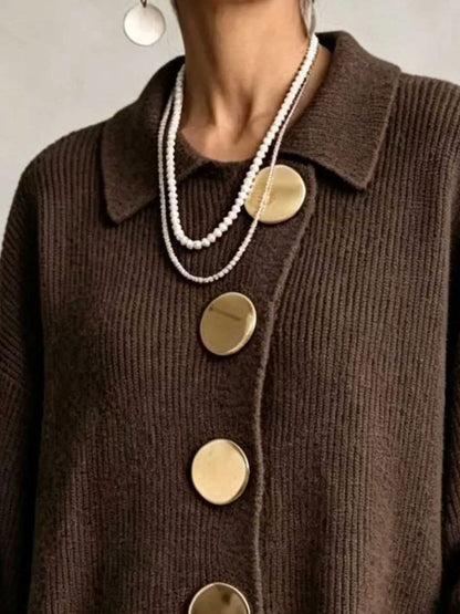 Ribbed knit gold-button cardigan, view 5