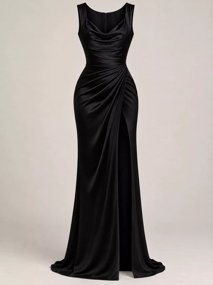 Plus size satin cowl neck dress, view 4