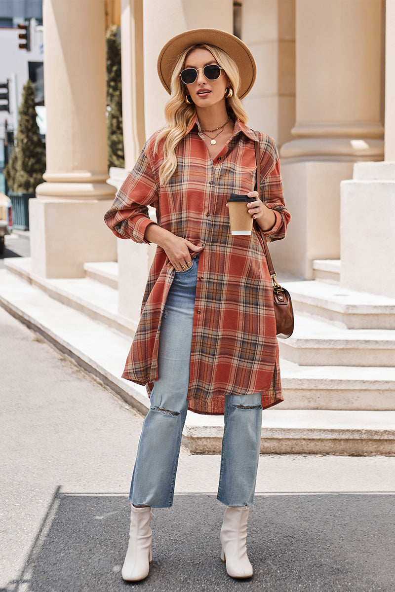 Plaid Long Sleeve Coat