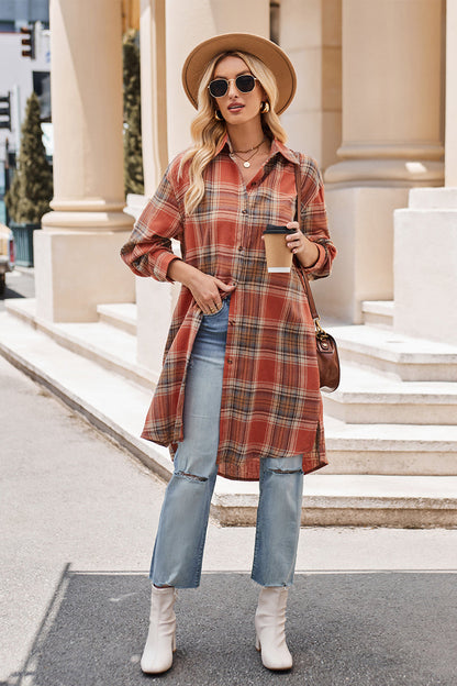 Plaid Long Sleeve Coat