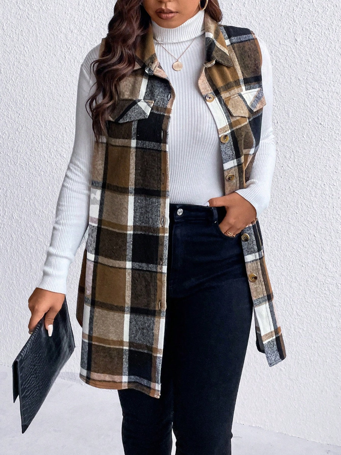 Plus Size Button Up Vest Coat