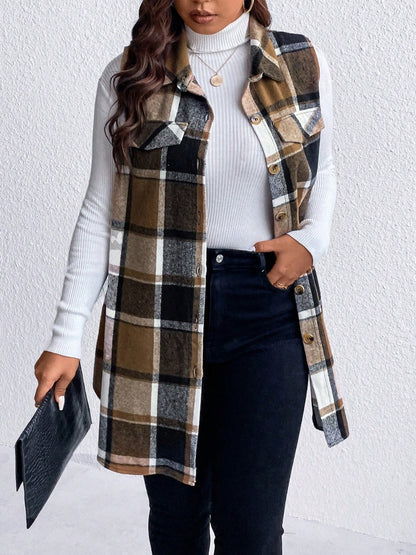 Plus Size Button Up Vest Coat