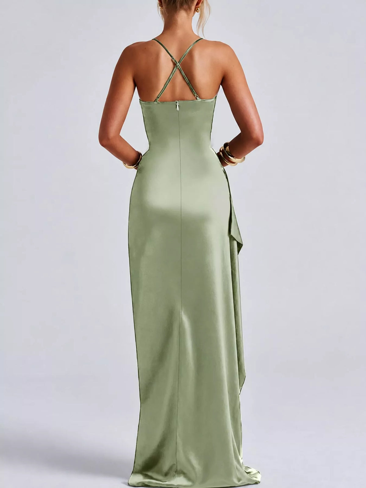 Satin high-slit maxi dress, view 31
