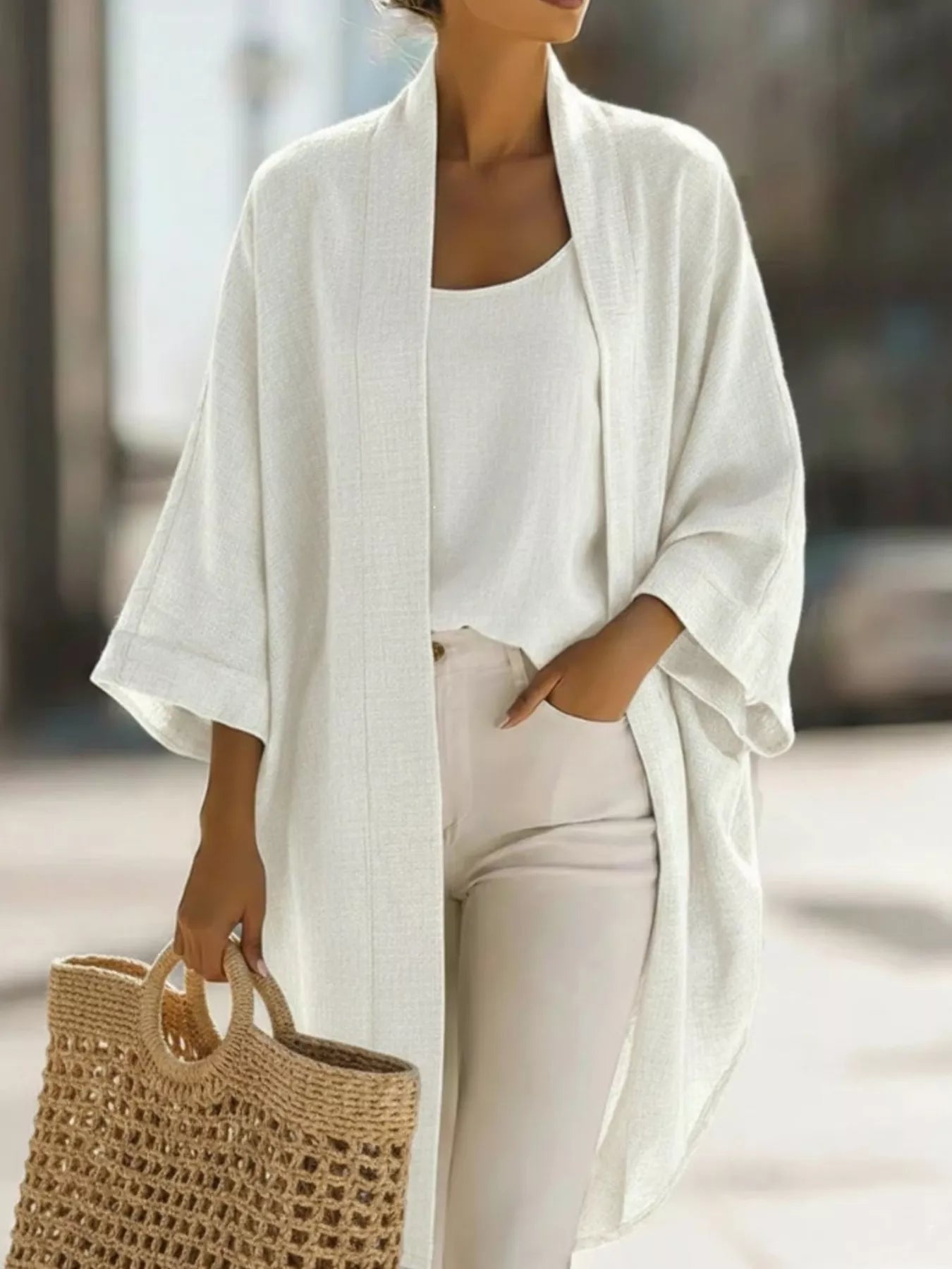 Full Size Open-Front Cardigan and Matching Tank Top Set Plus Size