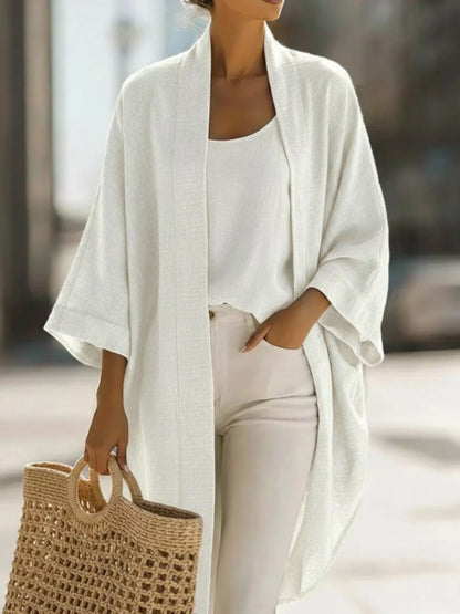 Full Size Open-Front Cardigan and Matching Tank Top Set Plus Size