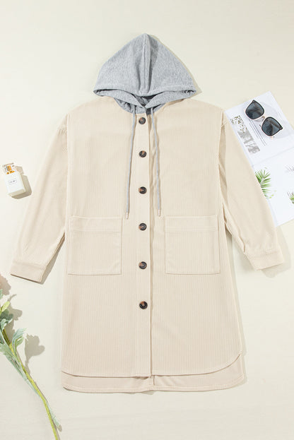 Drawstring Button Up Hooded Jacket