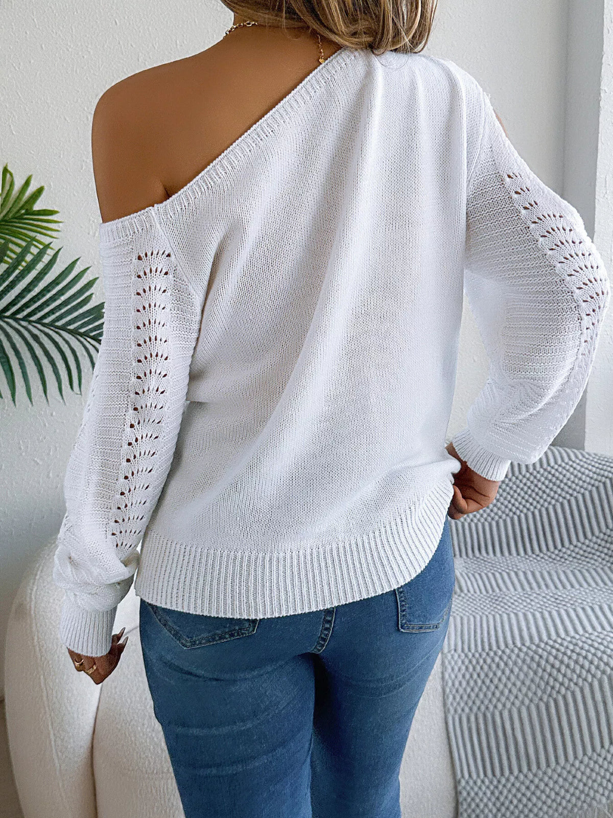 Cold-shoulder knit sweater, view 11