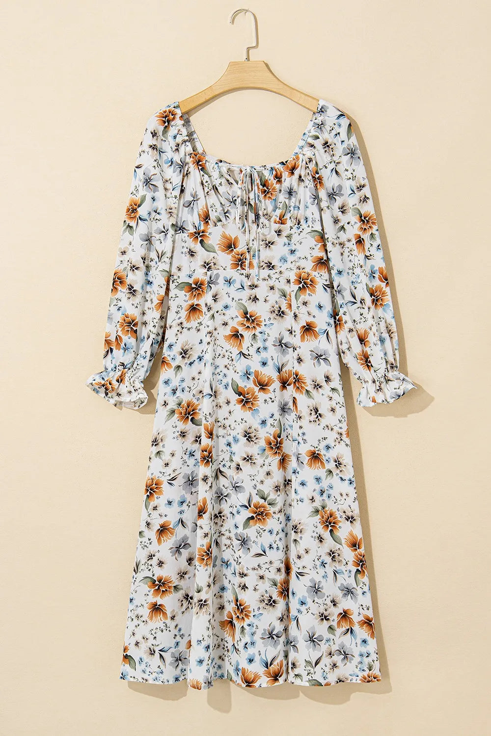 Floral Print Flounce Sleeve Midi Dress