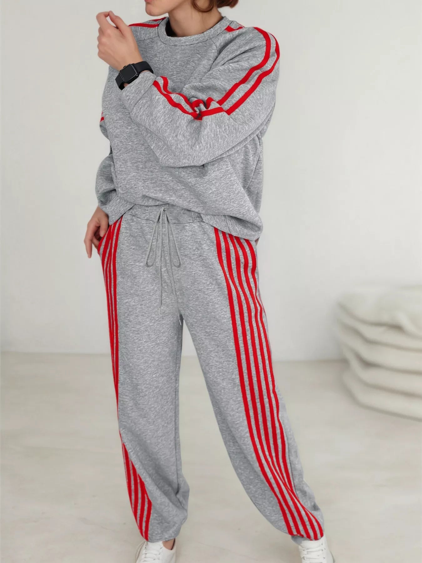 Casual Striped Sweatshirt and Pants Set