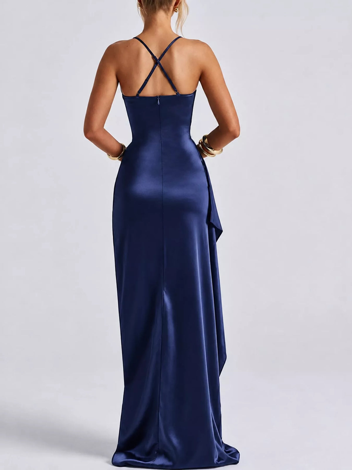 Satin high-slit maxi dress, view 6