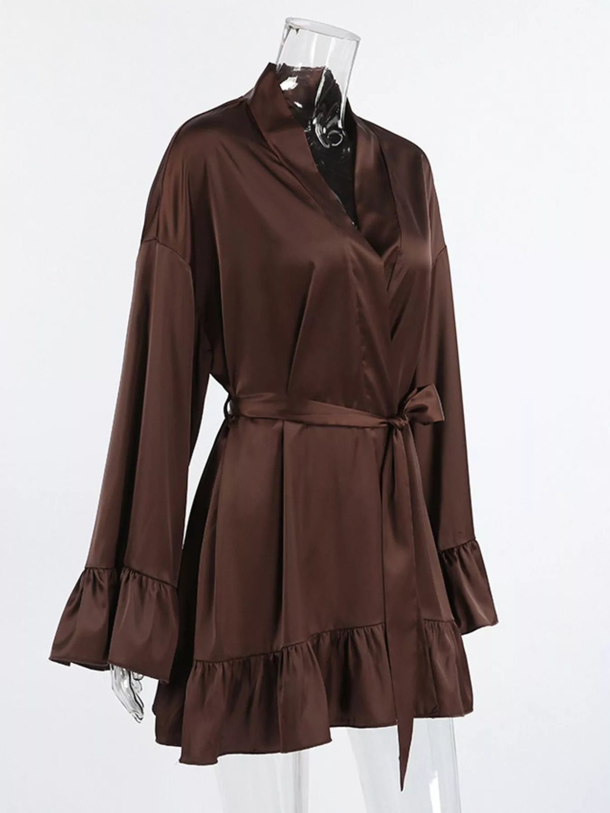 Satin Ruffle-Trim Lounge Nightgown Robe