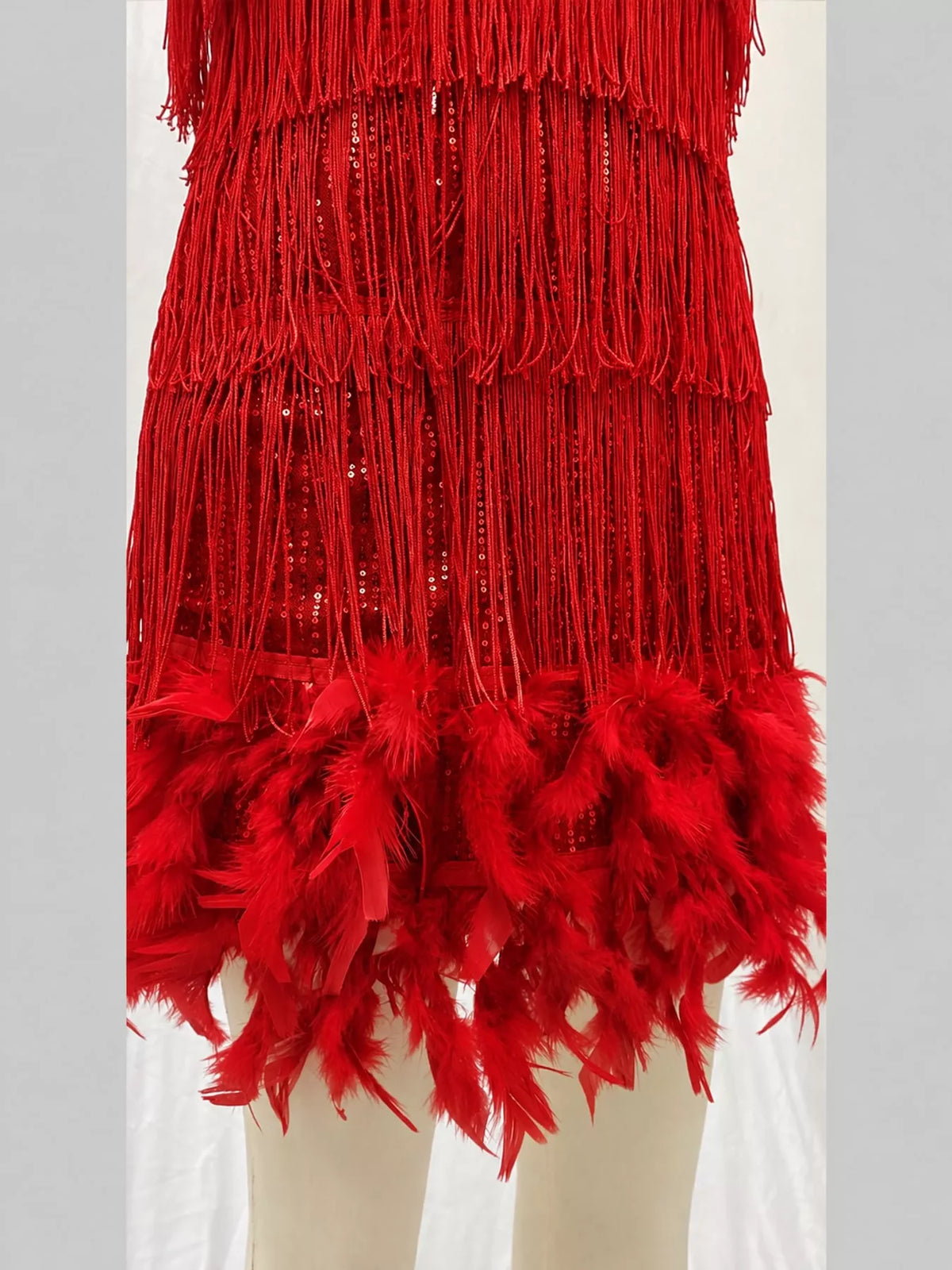 Plus Size Feather Fringe Sequin Dress for Celebrations