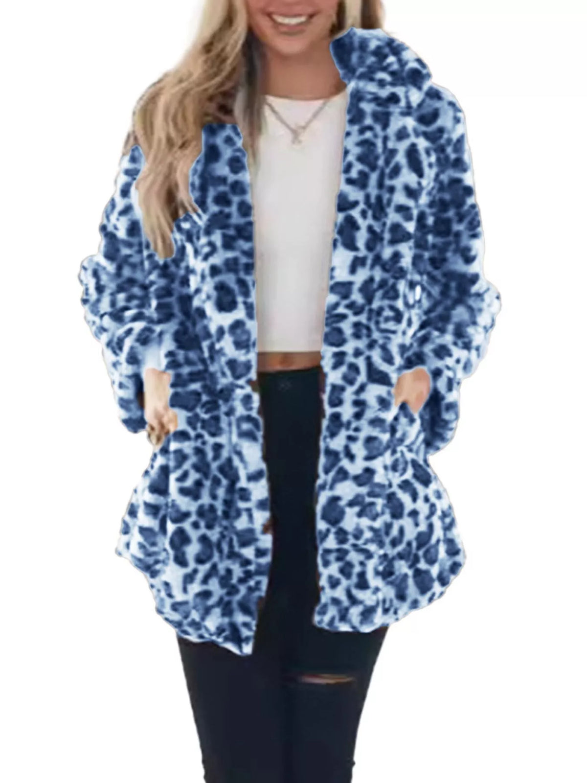 Full Size Leopard Open Front Outerwear Plus Size