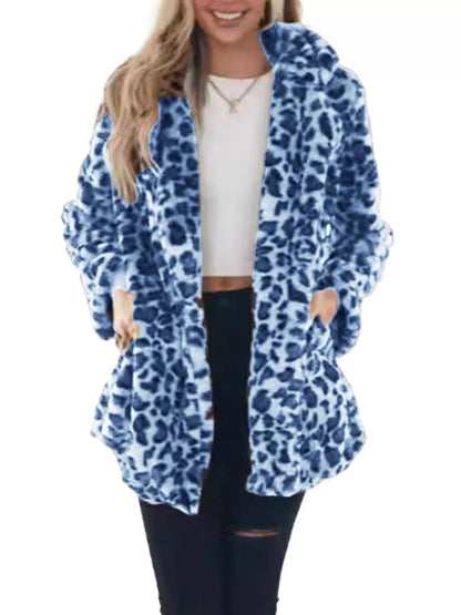 Full Size Leopard Open Front Outerwear Plus Size