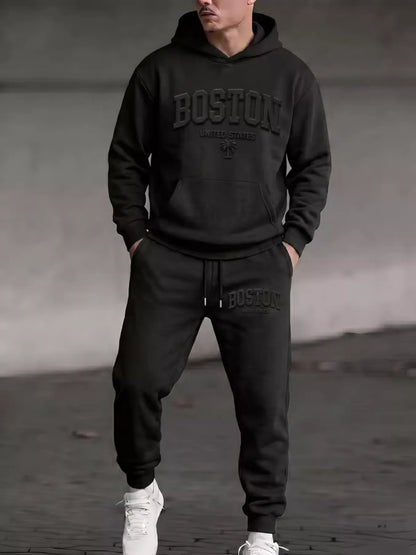 Men's Plus Size Kangaroo Pocket Hoodie & Pants Set