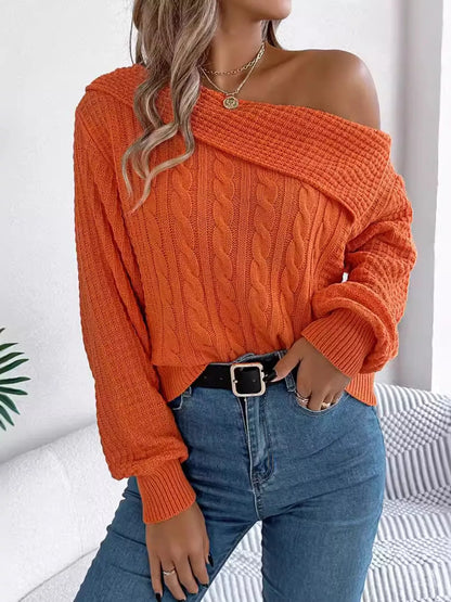 One-shoulder cable knit sweater, view 15