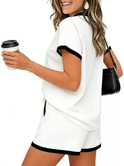 Polo Collar Short Sleeve Top and Shorts Set