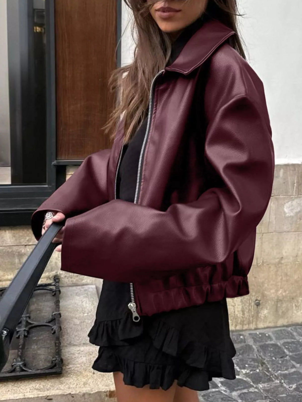 Faux Leather Zip Up Jacket