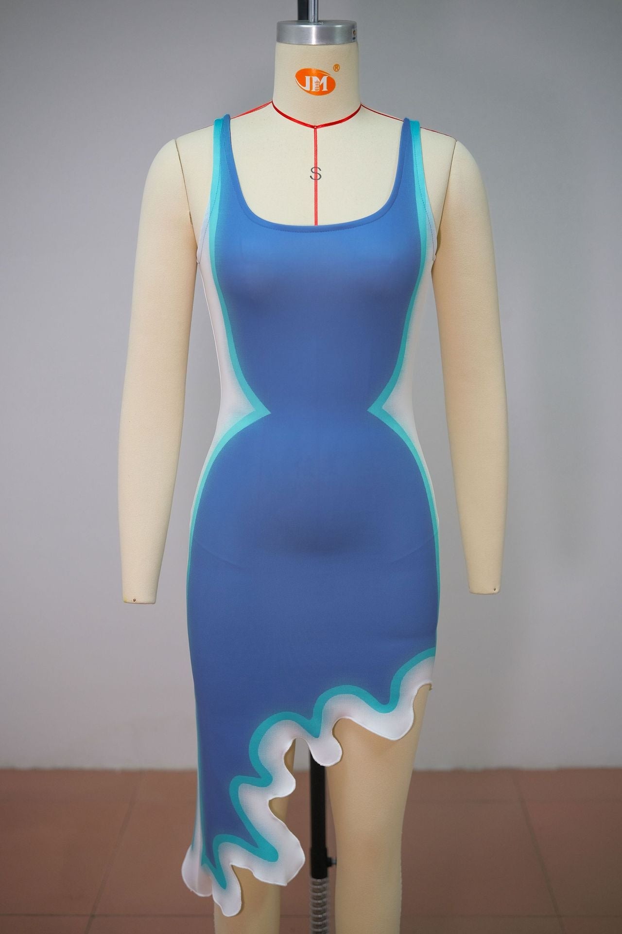 Strap vest printed irregular dress