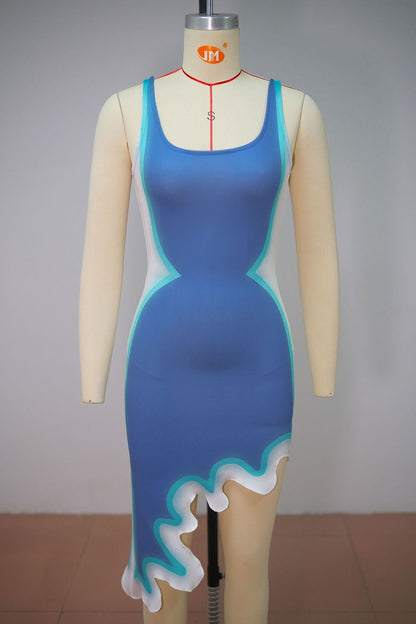 Strap vest printed irregular dress