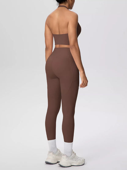 Halter Neck Crop Top & High-Waisted Leggings Set