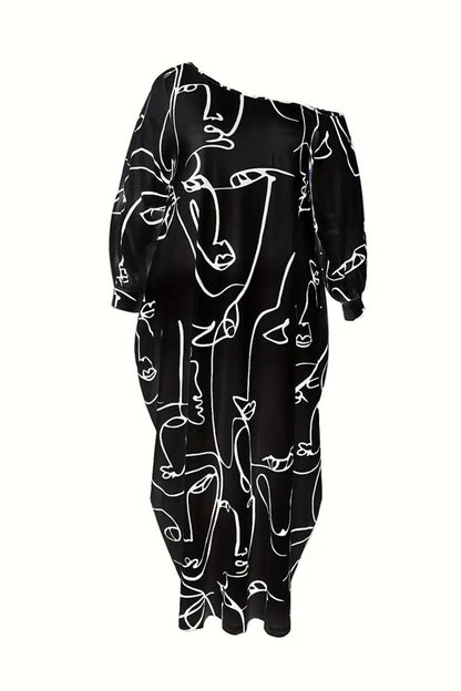 Printed Lantern Sleeve Maxi Dress