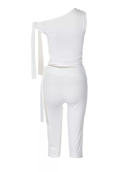 Tied One Shoulder Top and Capris Set