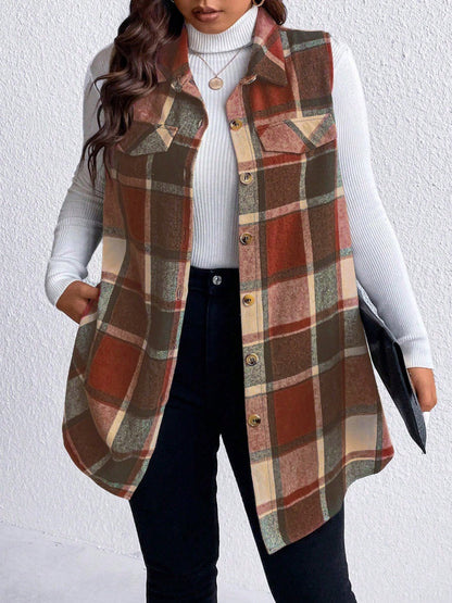 Plus Size Button Up Vest Coat