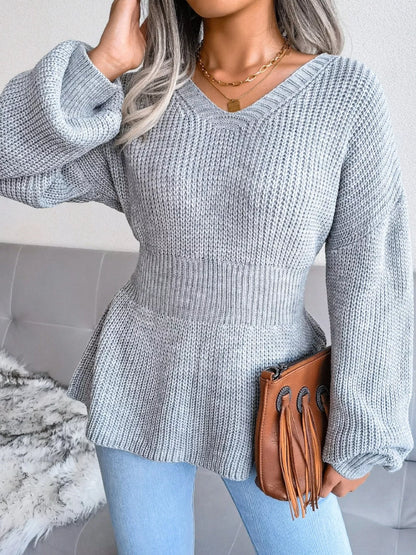 V-Neck Dropped Shoulder Sweater