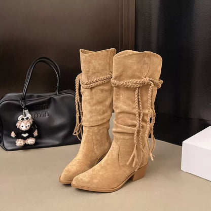 Point Toe Block Heels Boots