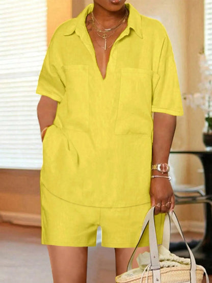 Plus Size Solid Shorts Set