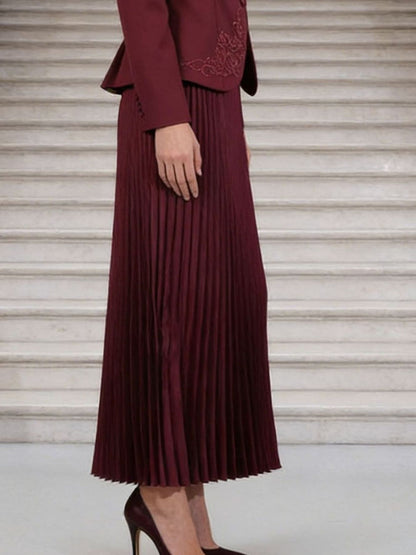 Button Up Long Sleeve Top and Pleated Skirt Set