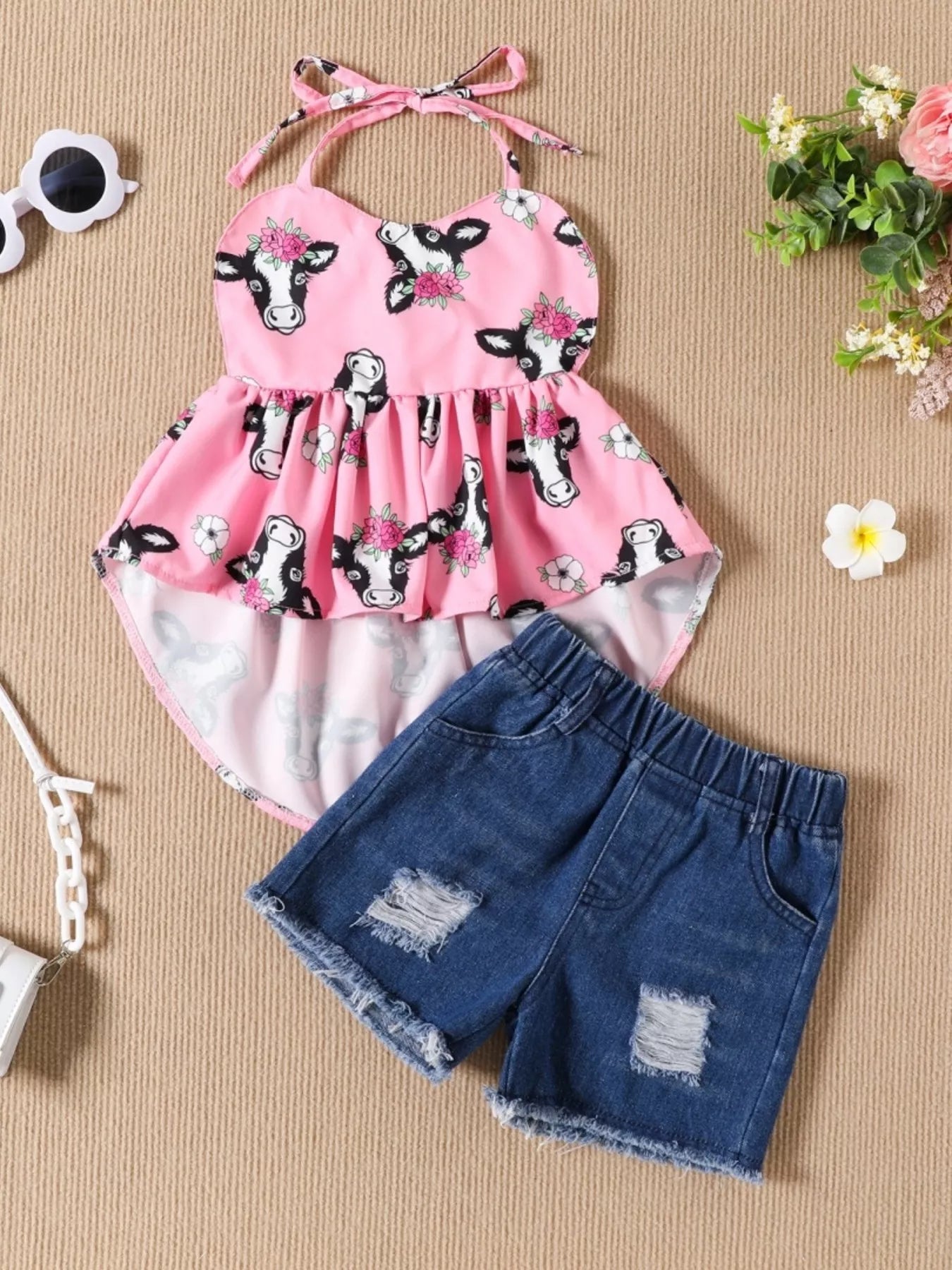 Children's Halter Neck Cami and Denim Shorts Set