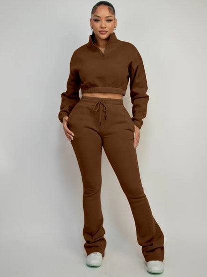 Velvet sweatshirt with micro flared pants set