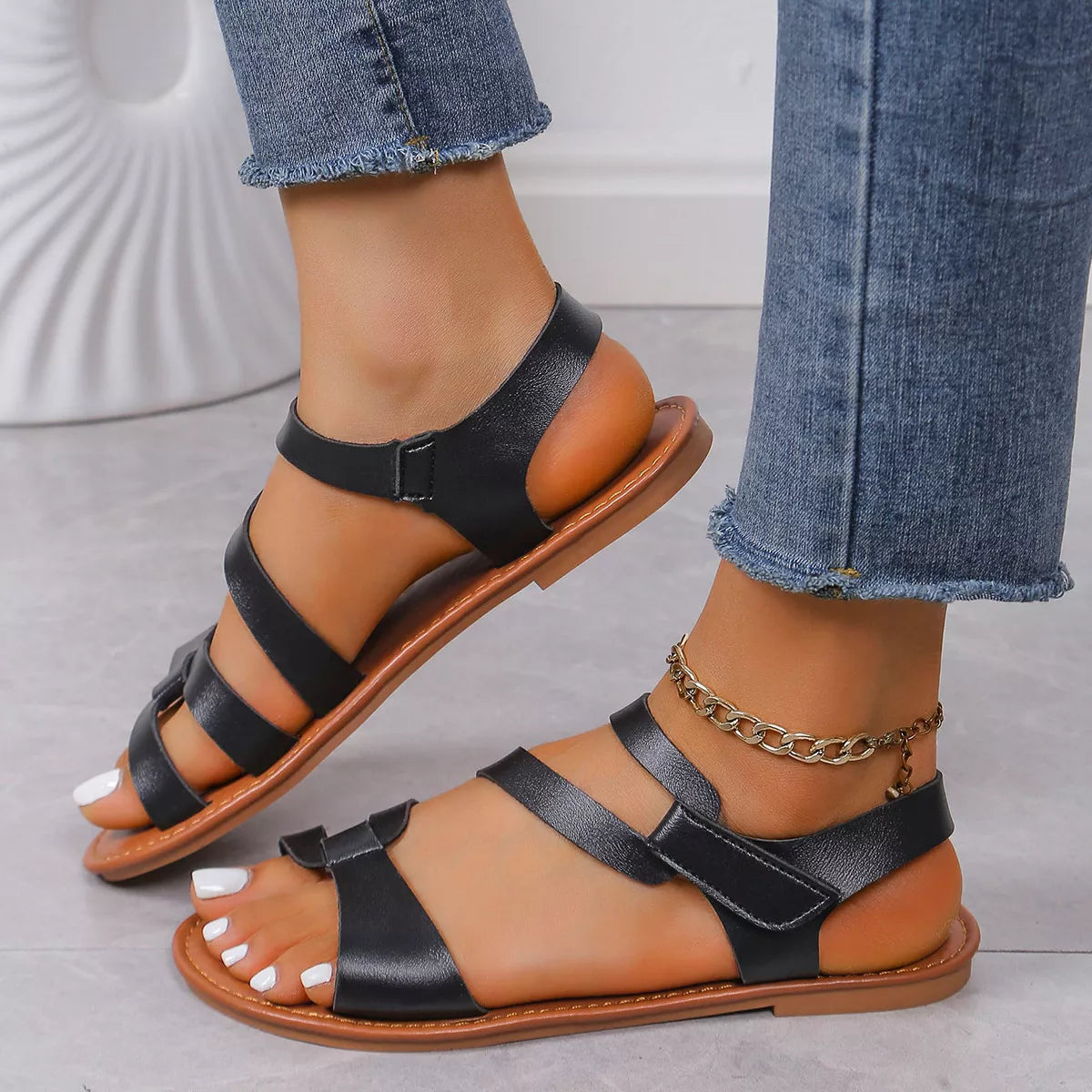 Bright summer flat sandals for vacation, EU 36 to 44