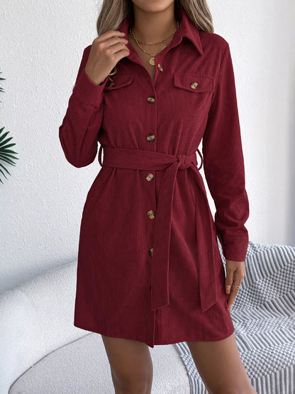 Button-Front Corduroy Shirt Dress