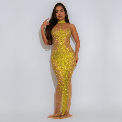 Perspective mesh rhinestone dress