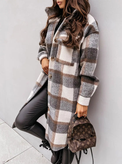 Longline Plaid Button Up Coat